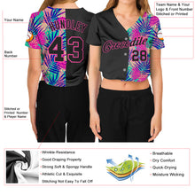 Загрузить изображение в средство просмотра галереи, Custom Women&#39;s Black Black-Pink Summer 3D V-Neck Cropped Baseball Jersey
