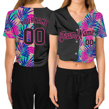 Загрузить изображение в средство просмотра галереи, Custom Women&#39;s Black Black-Pink Summer 3D V-Neck Cropped Baseball Jersey
