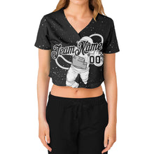 Загрузить изображение в средство просмотра галереи, Custom Women&#39;s Black Black-White Astronaut 3D V-Neck Cropped Baseball Jersey
