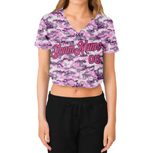 Charger l&#39;image dans la galerie, Custom Women&#39;s Camo Pink-Black Salute To Service V-Neck Cropped Baseball Jersey
