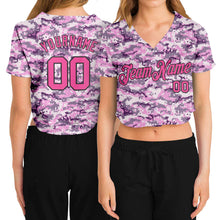 Laden Sie das Bild in den Galerie-Viewer, Custom Women&#39;s Camo Pink-Black Salute To Service V-Neck Cropped Baseball Jersey
