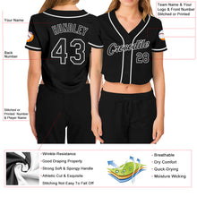 Загрузить изображение в средство просмотра галереи, Custom Women&#39;s Black Black-White V-Neck Cropped Baseball Jersey
