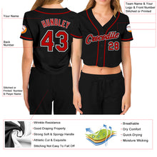 Загрузить изображение в средство просмотра галереи, Custom Women&#39;s Black Red-White V-Neck Cropped Baseball Jersey
