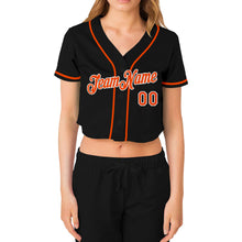 Charger l&#39;image dans la galerie, Custom Women&#39;s Black Orange-White V-Neck Cropped Baseball Jersey
