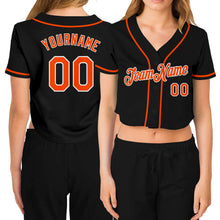 Charger l&#39;image dans la galerie, Custom Women&#39;s Black Orange-White V-Neck Cropped Baseball Jersey
