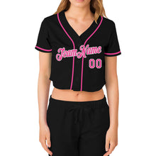 Загрузить изображение в средство просмотра галереи, Custom Women&#39;s Black Pink-White V-Neck Cropped Baseball Jersey
