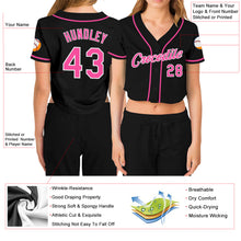 Загрузить изображение в средство просмотра галереи, Custom Women&#39;s Black Pink-White V-Neck Cropped Baseball Jersey
