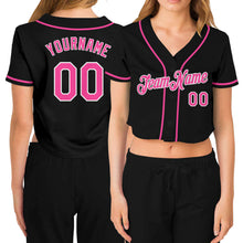 Загрузить изображение в средство просмотра галереи, Custom Women&#39;s Black Pink-White V-Neck Cropped Baseball Jersey
