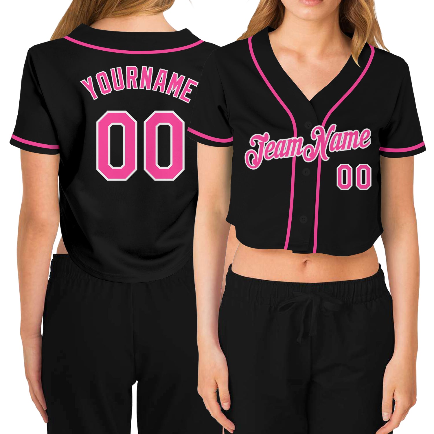 Cheap Custom Women's Pink White V-Neck Cropped Baseball Jersey Free  Shipping – CustomJerseysPro