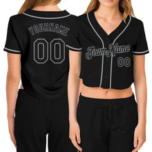 Загрузить изображение в средство просмотра галереи, Custom Women&#39;s Black Black-Gray V-Neck Cropped Baseball Jersey
