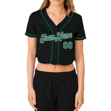 Загрузить изображение в средство просмотра галереи, Custom Women&#39;s Black Kelly Green-White V-Neck Cropped Baseball Jersey
