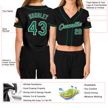 Загрузить изображение в средство просмотра галереи, Custom Women&#39;s Black Kelly Green-White V-Neck Cropped Baseball Jersey
