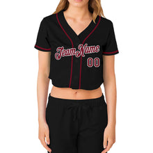 Laden Sie das Bild in den Galerie-Viewer, Custom Women&#39;s Black Crimson-White V-Neck Cropped Baseball Jersey
