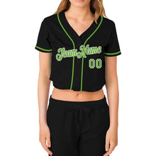 Загрузить изображение в средство просмотра галереи, Custom Women&#39;s Black Neon Green-White V-Neck Cropped Baseball Jersey
