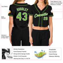 Загрузить изображение в средство просмотра галереи, Custom Women&#39;s Black Neon Green-White V-Neck Cropped Baseball Jersey
