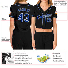 Загрузить изображение в средство просмотра галереи, Custom Women&#39;s Black Royal-White V-Neck Cropped Baseball Jersey
