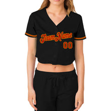 Загрузить изображение в средство просмотра галереи, Custom Women&#39;s Black Red-Gold V-Neck Cropped Baseball Jersey
