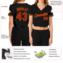 Загрузить изображение в средство просмотра галереи, Custom Women&#39;s Black Red-Gold V-Neck Cropped Baseball Jersey
