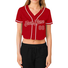 Laden Sie das Bild in den Galerie-Viewer, Custom Women&#39;s Red Red-White V-Neck Cropped Baseball Jersey
