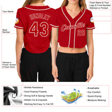 Laden Sie das Bild in den Galerie-Viewer, Custom Women&#39;s Red Red-White V-Neck Cropped Baseball Jersey
