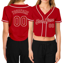 Laden Sie das Bild in den Galerie-Viewer, Custom Women&#39;s Red Red-White V-Neck Cropped Baseball Jersey
