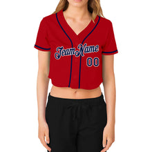 Загрузить изображение в средство просмотра галереи, Custom Women&#39;s Red Navy-White V-Neck Cropped Baseball Jersey
