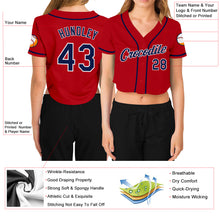 Загрузить изображение в средство просмотра галереи, Custom Women&#39;s Red Navy-White V-Neck Cropped Baseball Jersey
