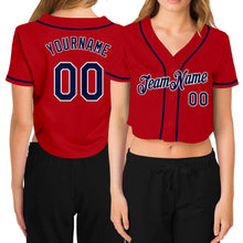 Загрузить изображение в средство просмотра галереи, Custom Women&#39;s Red Navy-White V-Neck Cropped Baseball Jersey
