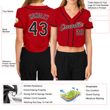 Загрузить изображение в средство просмотра галереи, Custom Women&#39;s Red Black-White V-Neck Cropped Baseball Jersey
