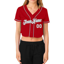 Загрузить изображение в средство просмотра галереи, Custom Women&#39;s Red White-Gray V-Neck Cropped Baseball Jersey
