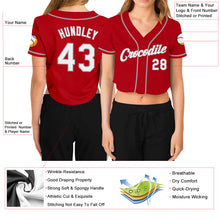 Загрузить изображение в средство просмотра галереи, Custom Women&#39;s Red White-Gray V-Neck Cropped Baseball Jersey
