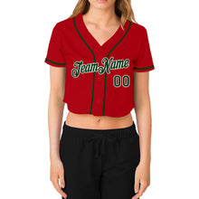 Загрузить изображение в средство просмотра галереи, Custom Women&#39;s Red Green-White V-Neck Cropped Baseball Jersey
