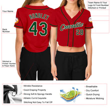 Загрузить изображение в средство просмотра галереи, Custom Women&#39;s Red Green-White V-Neck Cropped Baseball Jersey
