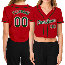 Загрузить изображение в средство просмотра галереи, Custom Women&#39;s Red Green-White V-Neck Cropped Baseball Jersey
