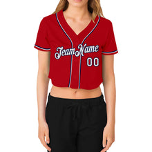 Загрузить изображение в средство просмотра галереи, Custom Women&#39;s Red White-Navy V-Neck Cropped Baseball Jersey
