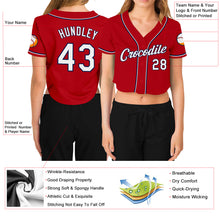 Загрузить изображение в средство просмотра галереи, Custom Women&#39;s Red White-Navy V-Neck Cropped Baseball Jersey
