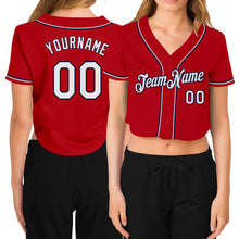 Загрузить изображение в средство просмотра галереи, Custom Women&#39;s Red White-Navy V-Neck Cropped Baseball Jersey
