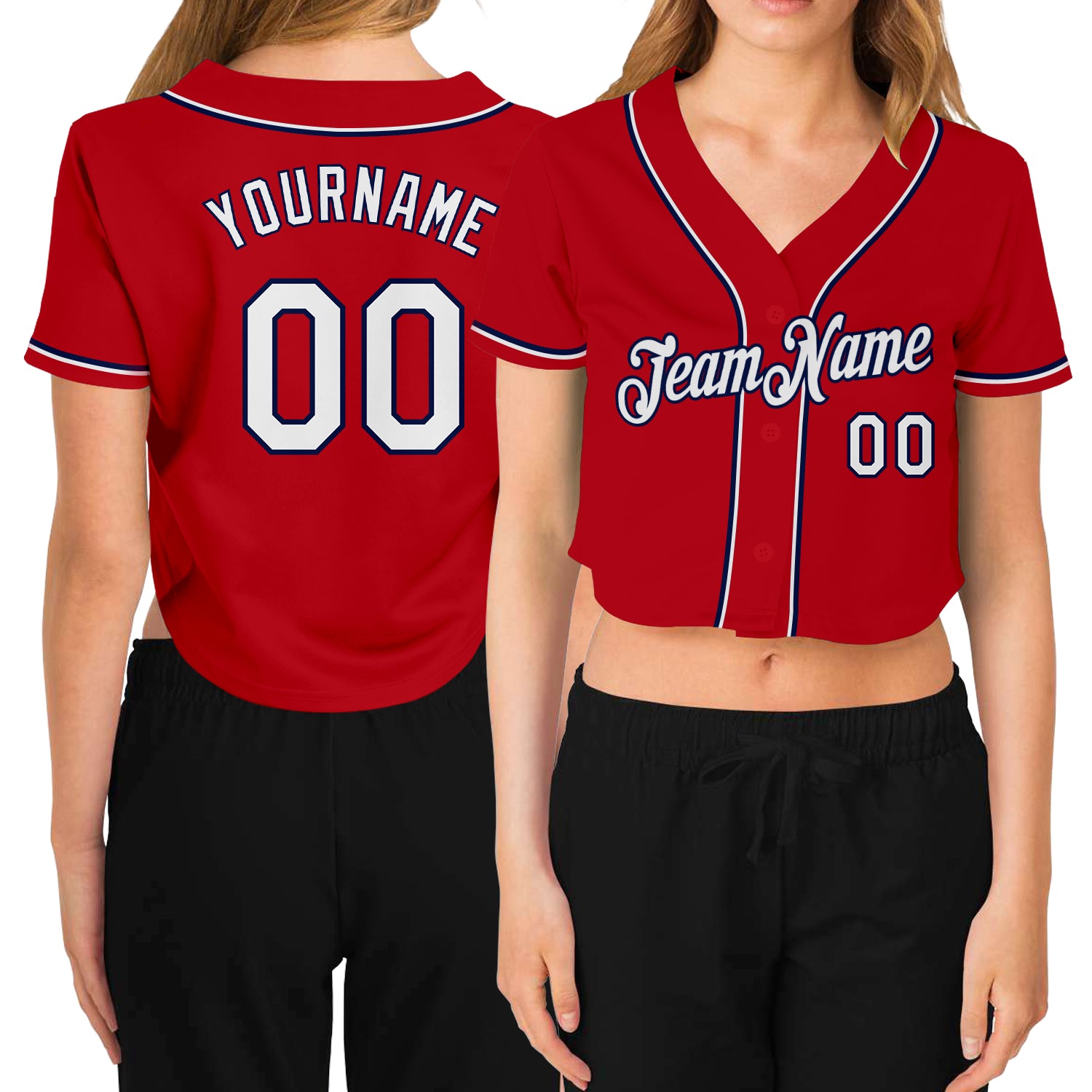 Cheap Custom Women's White Navy-Red V-Neck Cropped Baseball Jersey Free  Shipping – CustomJerseysPro