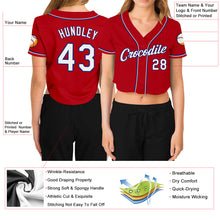 Загрузить изображение в средство просмотра галереи, Custom Women&#39;s Red White-Royal V-Neck Cropped Baseball Jersey
