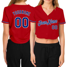 Загрузить изображение в средство просмотра галереи, Custom Women&#39;s Red Royal-White V-Neck Cropped Baseball Jersey
