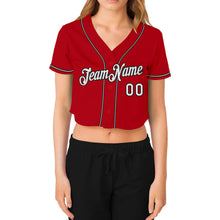 Загрузить изображение в средство просмотра галереи, Custom Women&#39;s Red White-Black V-Neck Cropped Baseball Jersey
