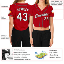 Загрузить изображение в средство просмотра галереи, Custom Women&#39;s Red White-Black V-Neck Cropped Baseball Jersey
