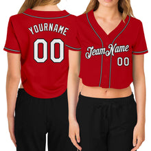 Загрузить изображение в средство просмотра галереи, Custom Women&#39;s Red White-Black V-Neck Cropped Baseball Jersey
