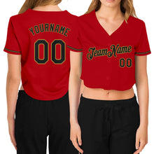 Загрузить изображение в средство просмотра галереи, Custom Women&#39;s Red Black-Old Gold V-Neck Cropped Baseball Jersey
