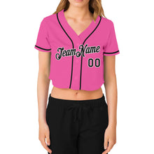 Загрузить изображение в средство просмотра галереи, Custom Women&#39;s Pink Black-White V-Neck Cropped Baseball Jersey
