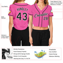 Загрузить изображение в средство просмотра галереи, Custom Women&#39;s Pink Black-White V-Neck Cropped Baseball Jersey
