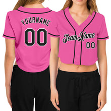 Загрузить изображение в средство просмотра галереи, Custom Women&#39;s Pink Black-White V-Neck Cropped Baseball Jersey
