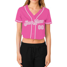 Загрузить изображение в средство просмотра галереи, Custom Women&#39;s Pink White V-Neck Cropped Baseball Jersey
