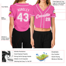 Загрузить изображение в средство просмотра галереи, Custom Women&#39;s Pink White V-Neck Cropped Baseball Jersey
