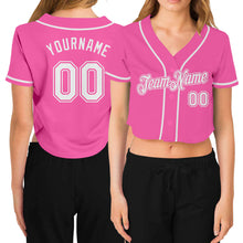 Загрузить изображение в средство просмотра галереи, Custom Women&#39;s Pink White V-Neck Cropped Baseball Jersey
